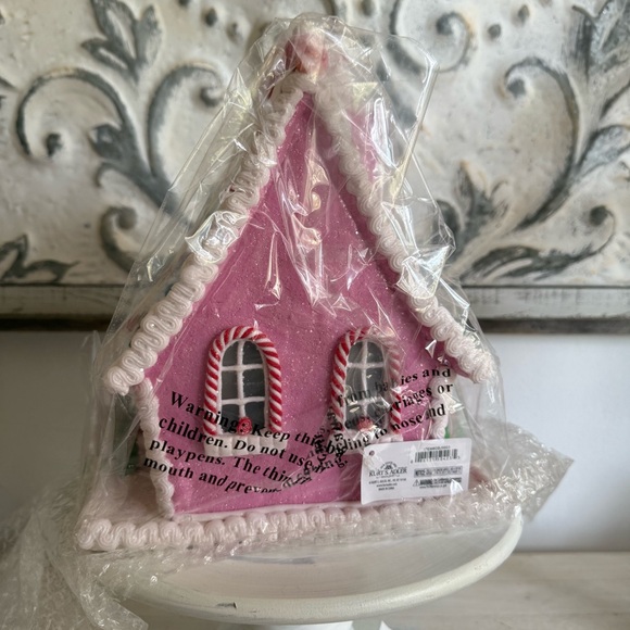 Kurt Adler Lighted Pink and Green Gingerbread House Decor - Picture 5 of 5